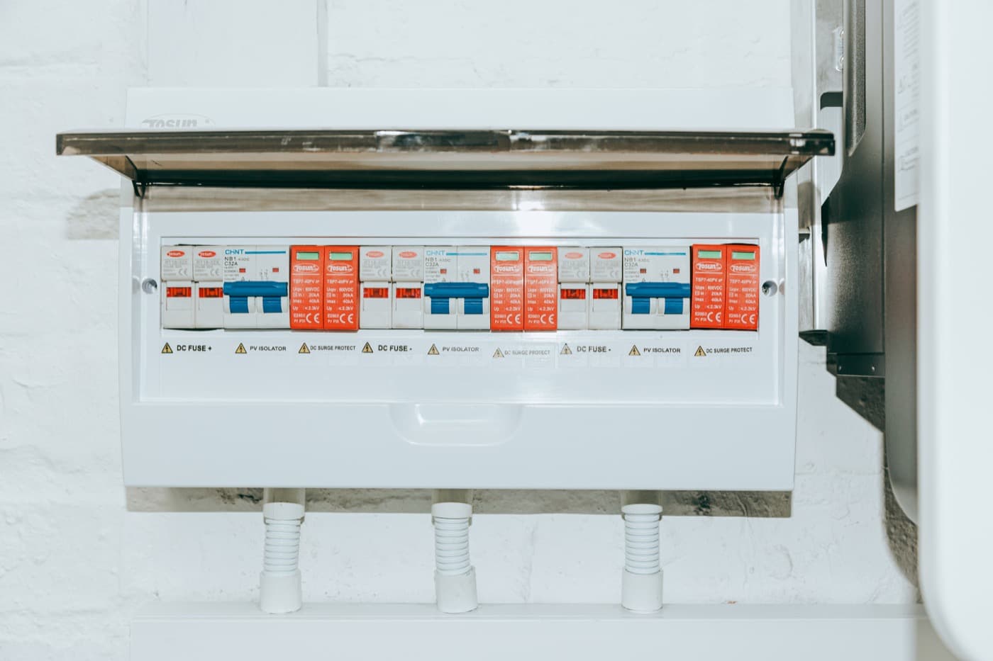Electrical protection board with labelled breakers and surge protection