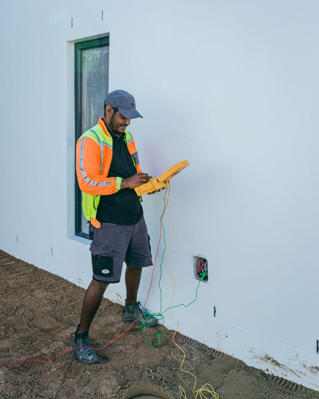 GJS electrician testing wiring during a Cape Town residential build